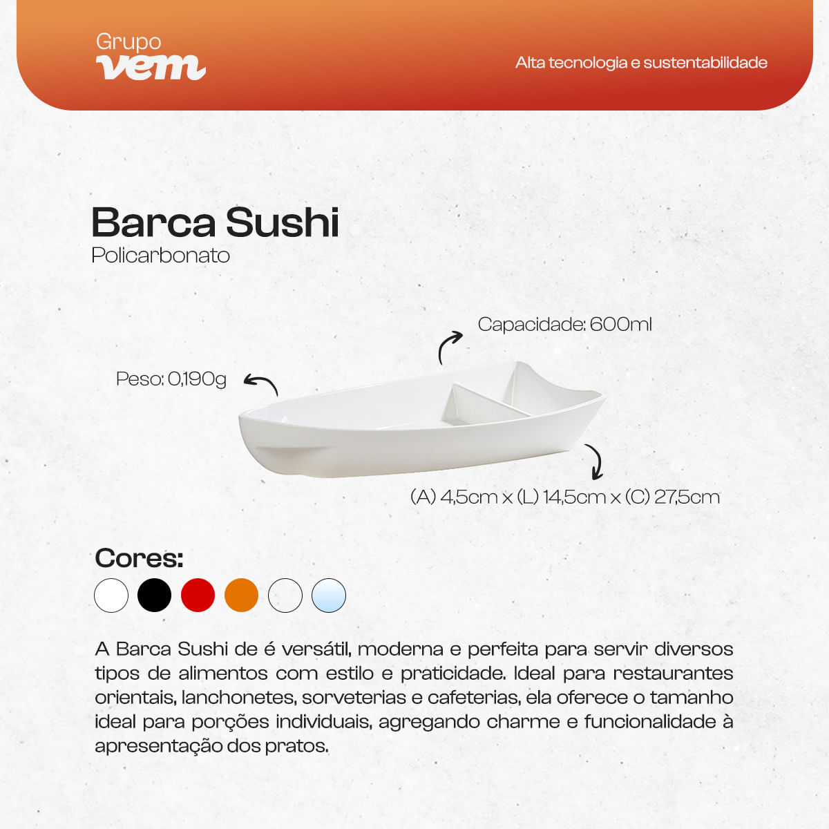 Barca Sushi 600ml Natural em Policarbonato - Imagem 4